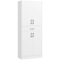 Tall Kitchen Sideboard with 2 Cabinets and a Central Drawer, Adjustable Shelves and 4 Doors in Total, White