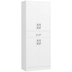 Tall Kitchen Sideboard with 2 Cabinets and a Central Drawer, Adjustable Shelves and 4 Doors in Total, White