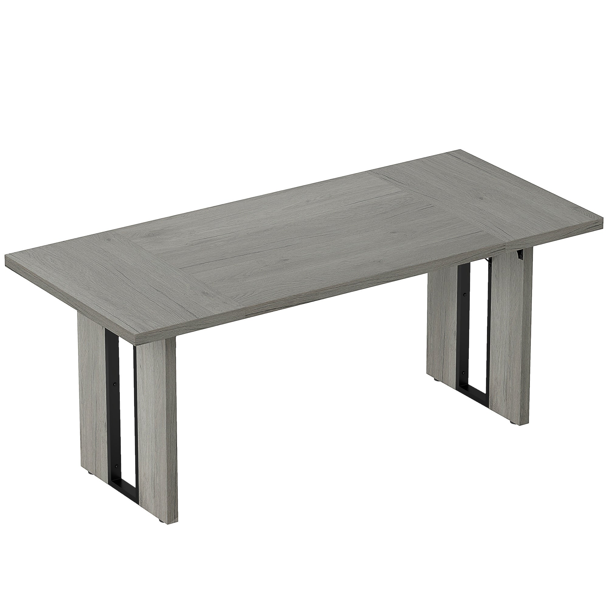 Industrial Style Dining Table for 8 People Max, in Wood and Steel, 180x80x75 cm, Grey