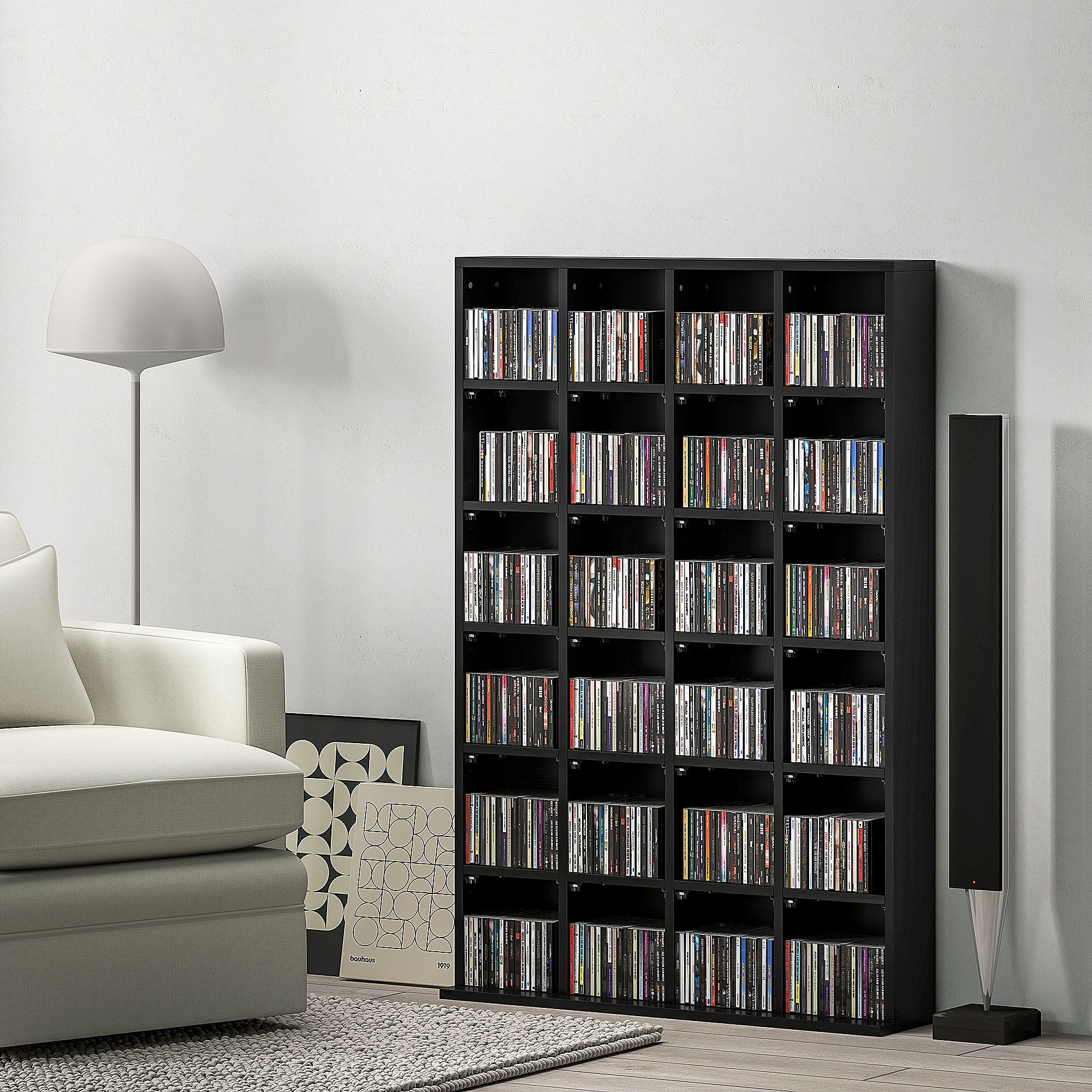 CD Cabinet with Adjustable Shelves for 456 CDs or 336 DVDs, 24 Compartments, 89x20x130.5 cm, Black