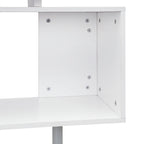 Modern Corner Swivel Desk with Bookcase, White Chipboard Dining Table, 140x120x78 cm
