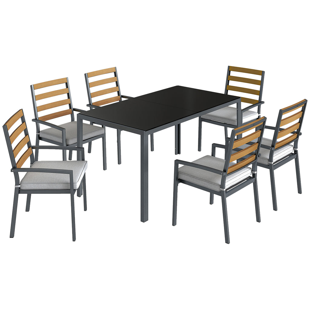 Outsunny 7-Piece Garden Dining Set with Table and 6 Chairs, Black