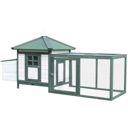 Prefabricated Wooden Garden Chicken Coop 196x76x97cm, White and Green