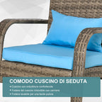 Outsunny Garden Chair Adironrack with armrests, in Rattan and Steel, 65x86x90 cm, brown and blue - Borgè