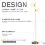 Floor Lamp with 2 Lights and Sphere Lampshades, Foot Switch and E27 Socket, Ø28x165 cm, Gold