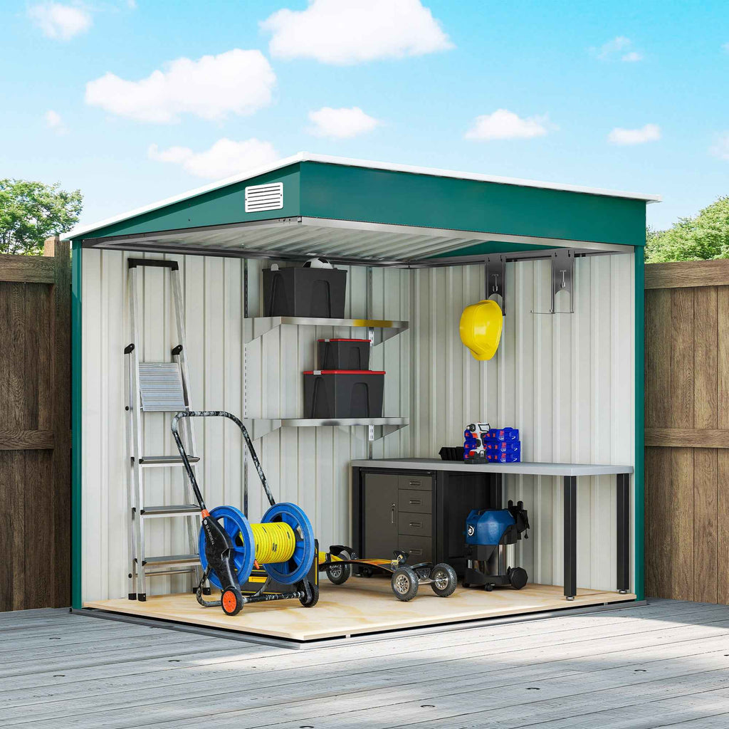 Outsunny 1.5x2m Metal Tool Shed with Base, Sliding Door and Sloped Roof, Green