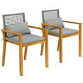Outsunny Set of 2 Acacia Wood Garden Chairs with Cushions, Natural Wood