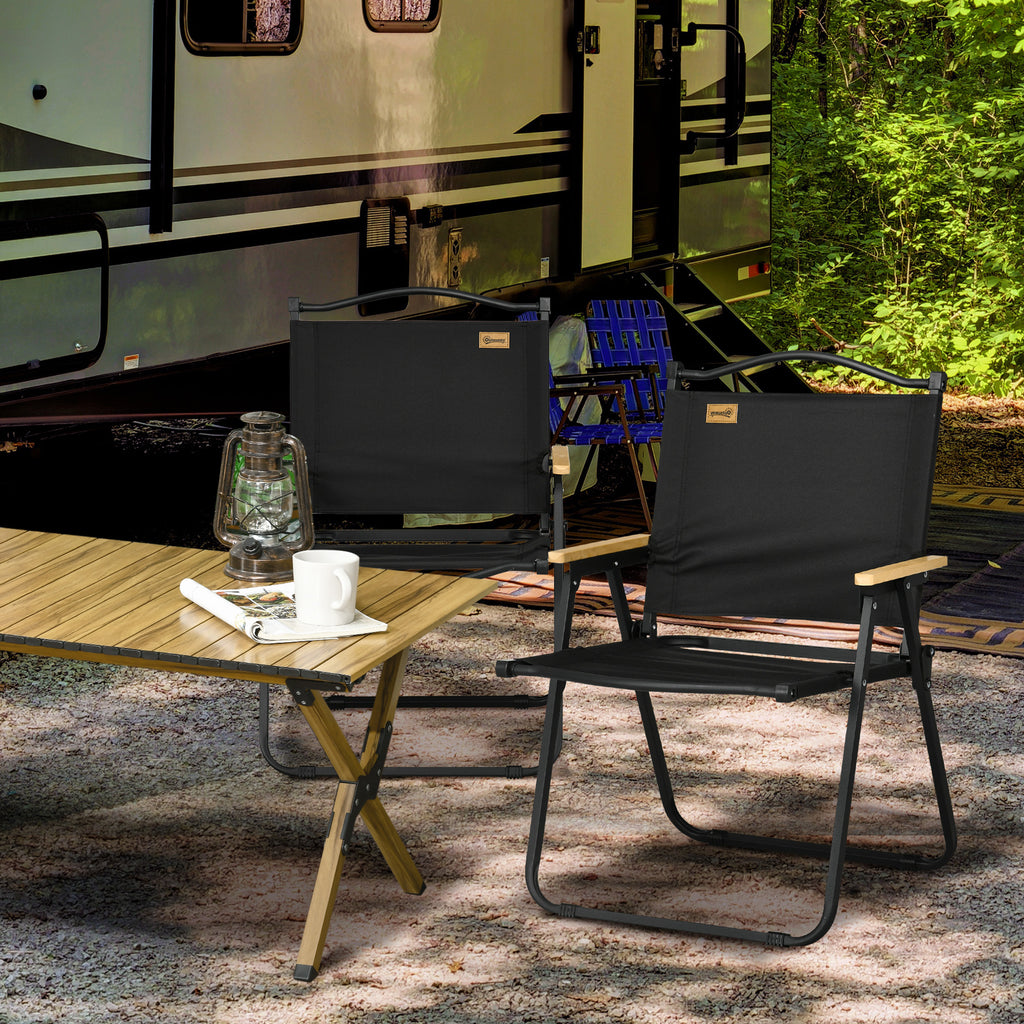 Set of 2 Folding Outdoor Chairs with Armrests in Oxford Fabric and Steel, Black