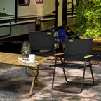 Set of 2 Folding Outdoor Chairs with Armrests in Oxford Fabric and Steel, Black