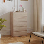 HOMCOM 5-Drawer Wooden Chest of Drawers with Metal Rails and Grooved Handles, 60x39x100 cm, Beech Color