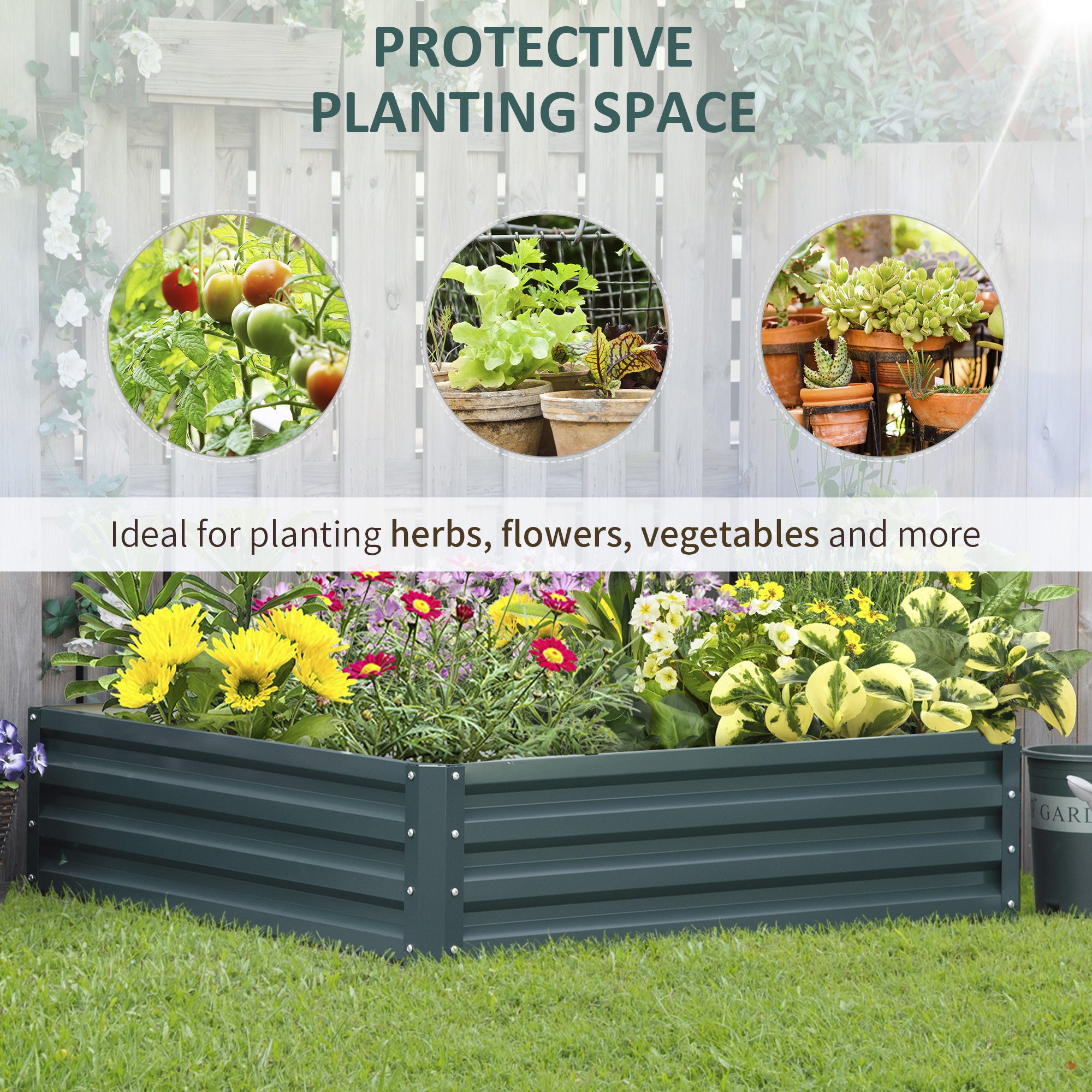 Open Bottom Raised Garden Bed with Covering, in Galvanized Steel, 120x120x30 cm, Green - Borgè