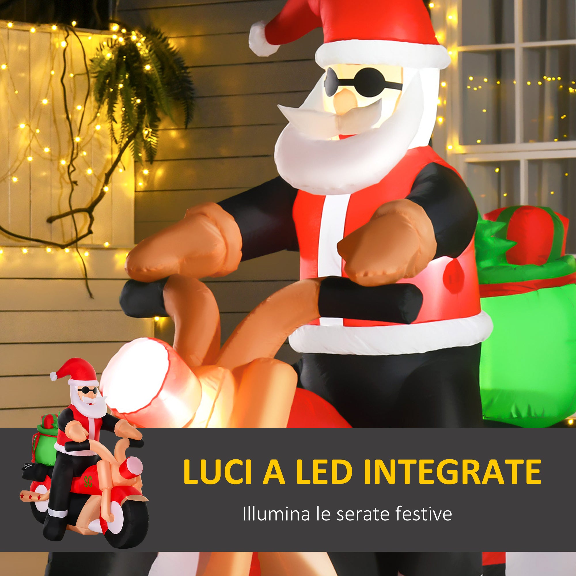 Inflatable Santa Claus on Motorcycle 165cm with Integrated LED Lights, Outdoor Christmas Decoration
