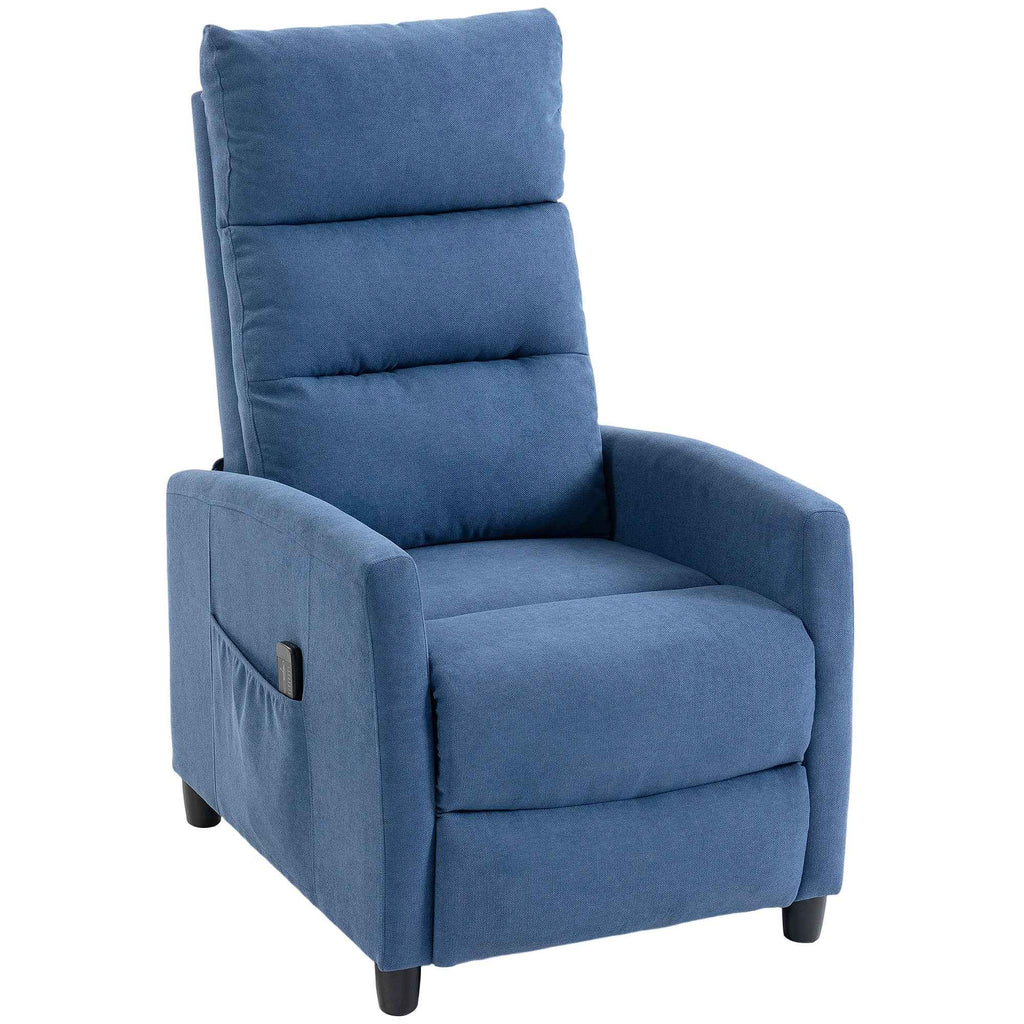 HOMCOM 160° Reclining Massage Chair with Footrest and Remote Control, 66x91x108 cm, Dark Blue Chenille