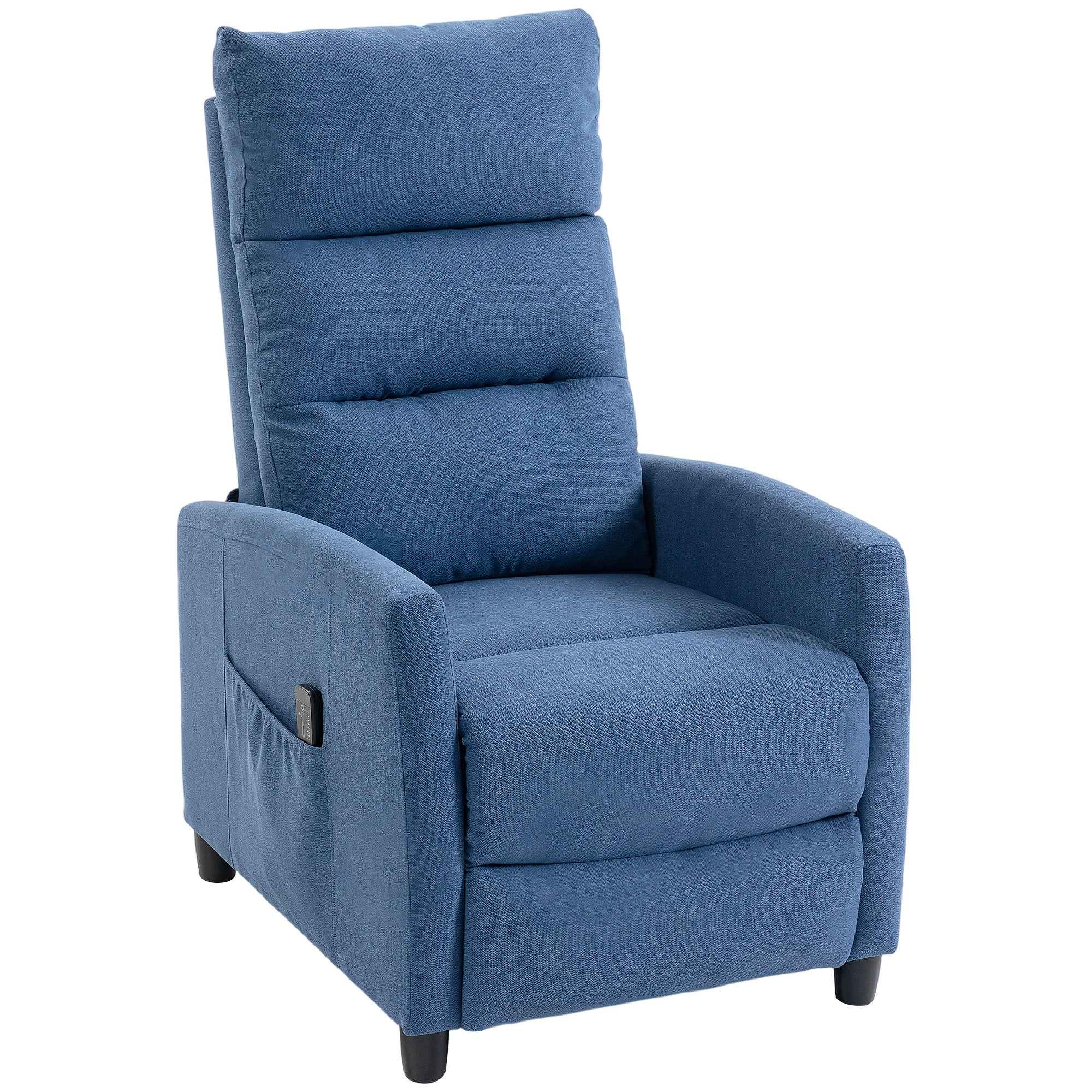 HOMCOM 160° Reclining Massage Chair with Footrest and Remote Control, 66x91x108 cm, Dark Blue Chenille