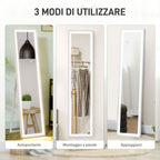 Illuminated Mirror with Adjustable LED Lights and Touch Button, Glass and MDF, 40x5x160 cm, White