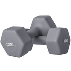 SPORTNOW Set of 2 Hexagonal Dumbbells weighing 2x10 kg in Metal and Plastic with Non-Slip Grip, 26x12x12 cm, Gray