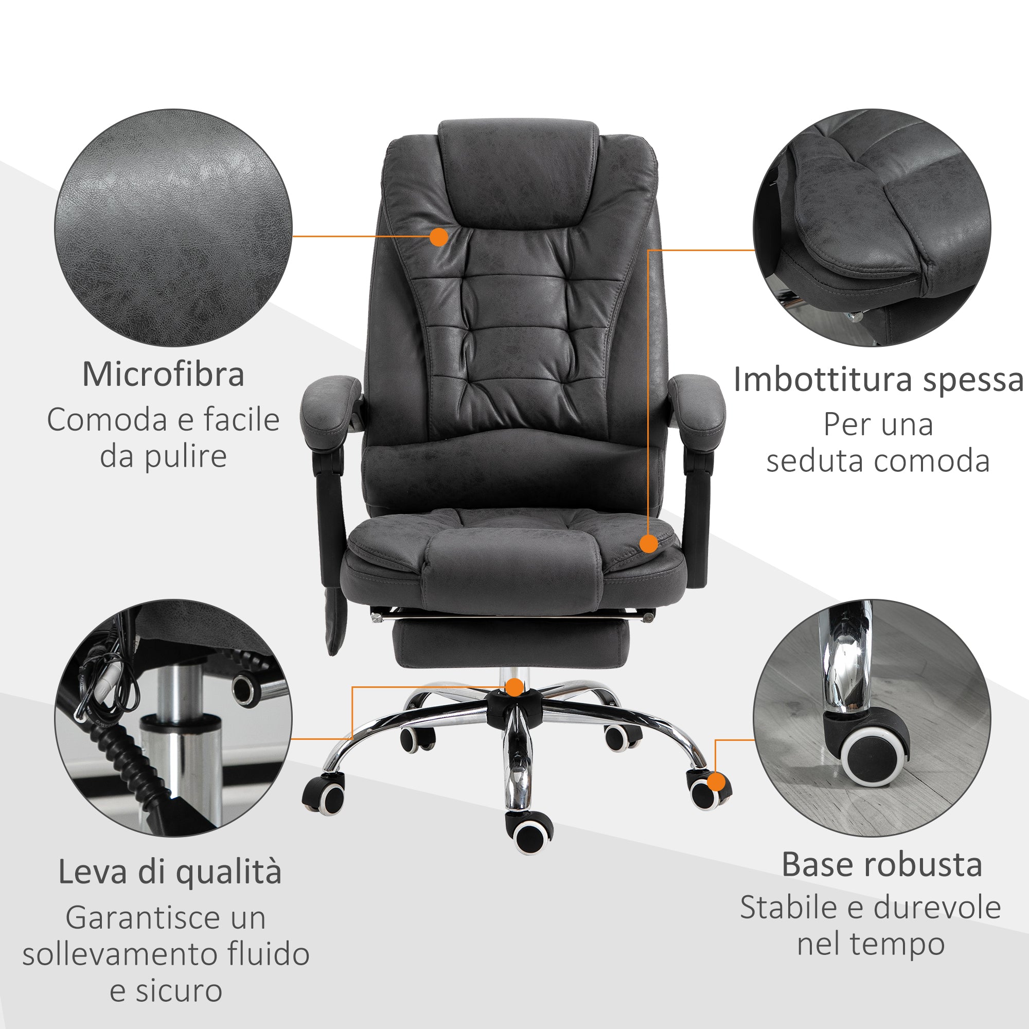 View of the massacle and reclining office armchair with adjustable heating and height, gray - Borgè