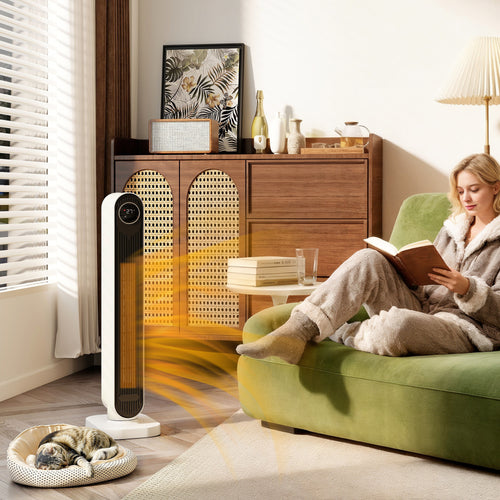 2000W ABS Fan Heater with Remote Control, Oscillation and Timer, 30x22x82.5 cm, White