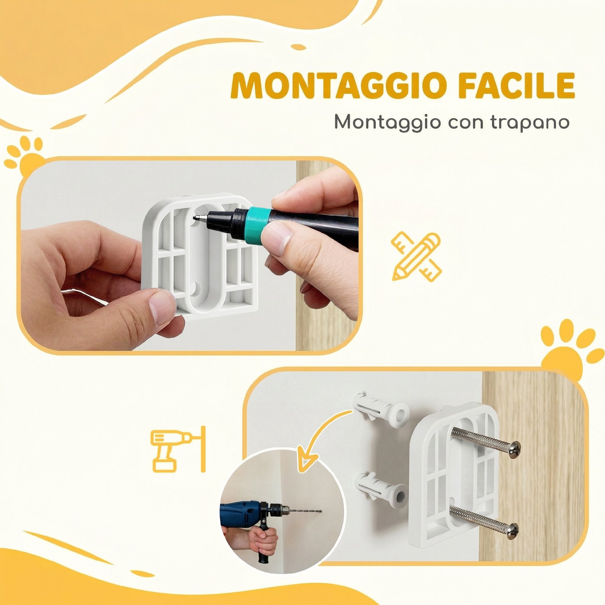 PawHut Dog Safety Gate, 74.5-111.5x74.5 cm, Stairs, Self-Closing, One-Handed Opening, White