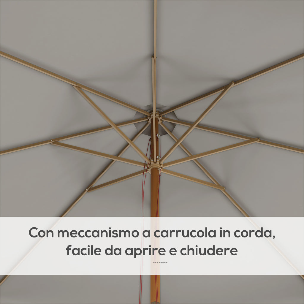 Garden Umbrella with Double Canopy, in Bamboo and Polyester, Ø325x250 cm, Gray