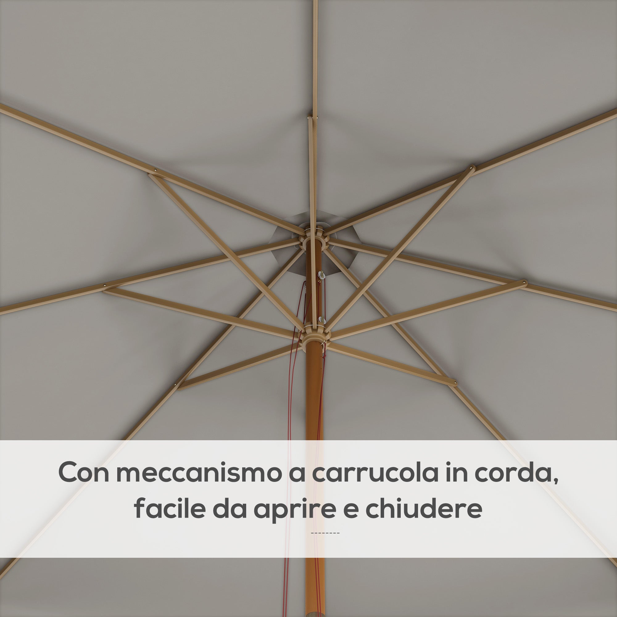 Garden Umbrella with Double Canopy, in Bamboo and Polyester, Ø325x250 cm, Gray