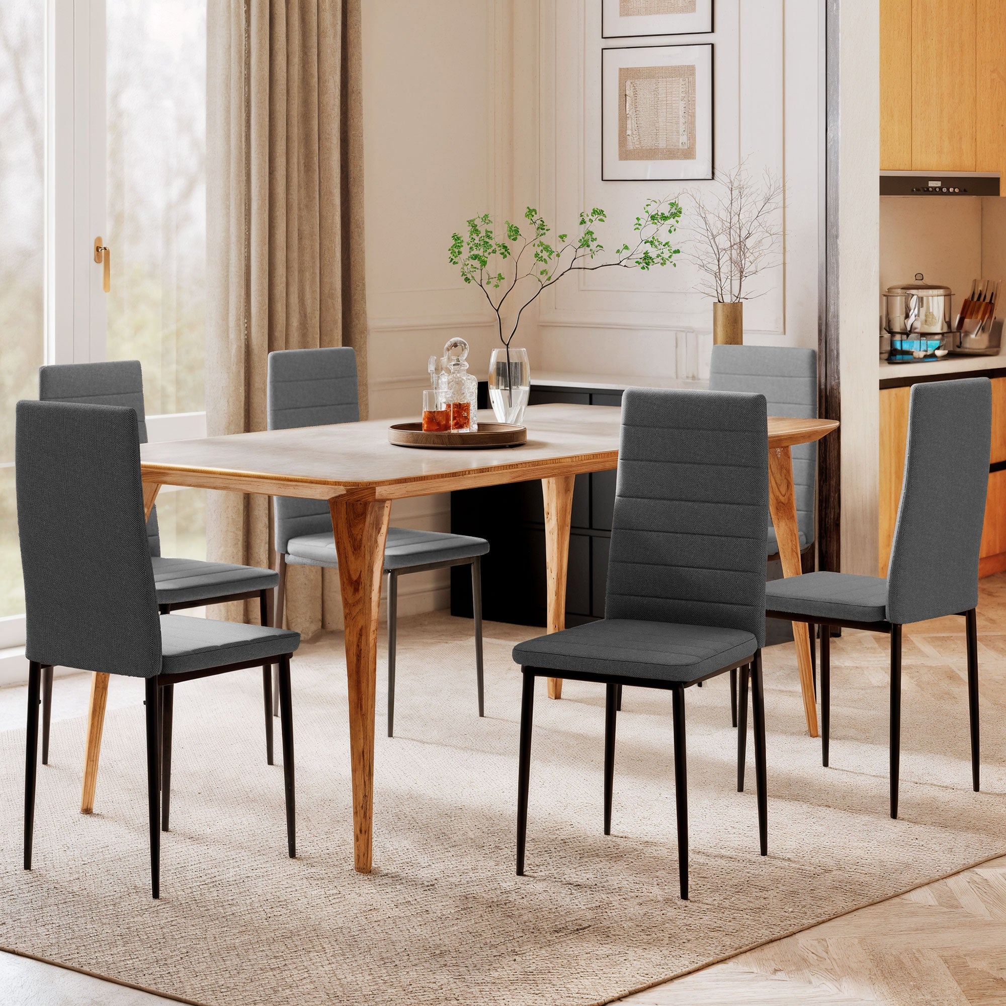 HOMCOM Set of 6 Upholstered Chairs for Living Room or Dining Room, Modern Kitchen Chairs, in Steel and Grey Fabric