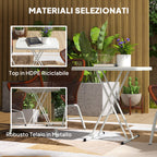 Folding Garden Coffee Table with Adjustable Height, Metal and HDPE, White