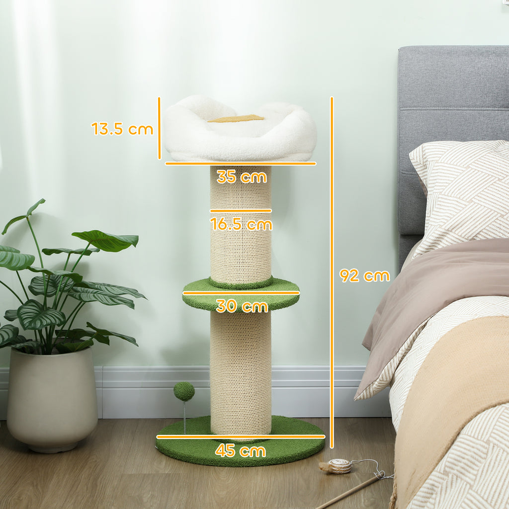 92cm Cat Tree with Sisal Pole and Flower-Shaped Cat Bed, Green