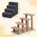 PawHut Portable 4-Step Dog Stairs, Removable Velvet Fabric and Wood, 60x35x44 cm, Dark Grey