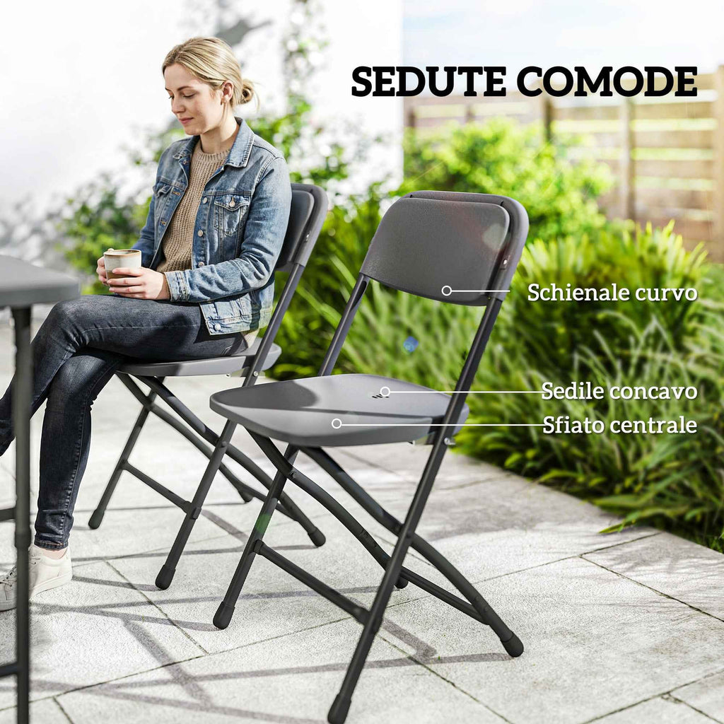Outsunny Adjustable Garden Table and 4 Folding Chairs Set in Wood Effect HDPE, Dark Grey