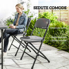 Outsunny Adjustable Garden Table and 4 Folding Chairs Set in Wood Effect HDPE, Dark Grey