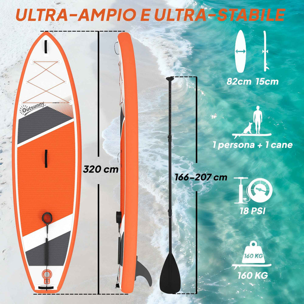 Outsunny Inflatable Stand Up Paddle Board Non-Slip 320x82x15 cm, Orange