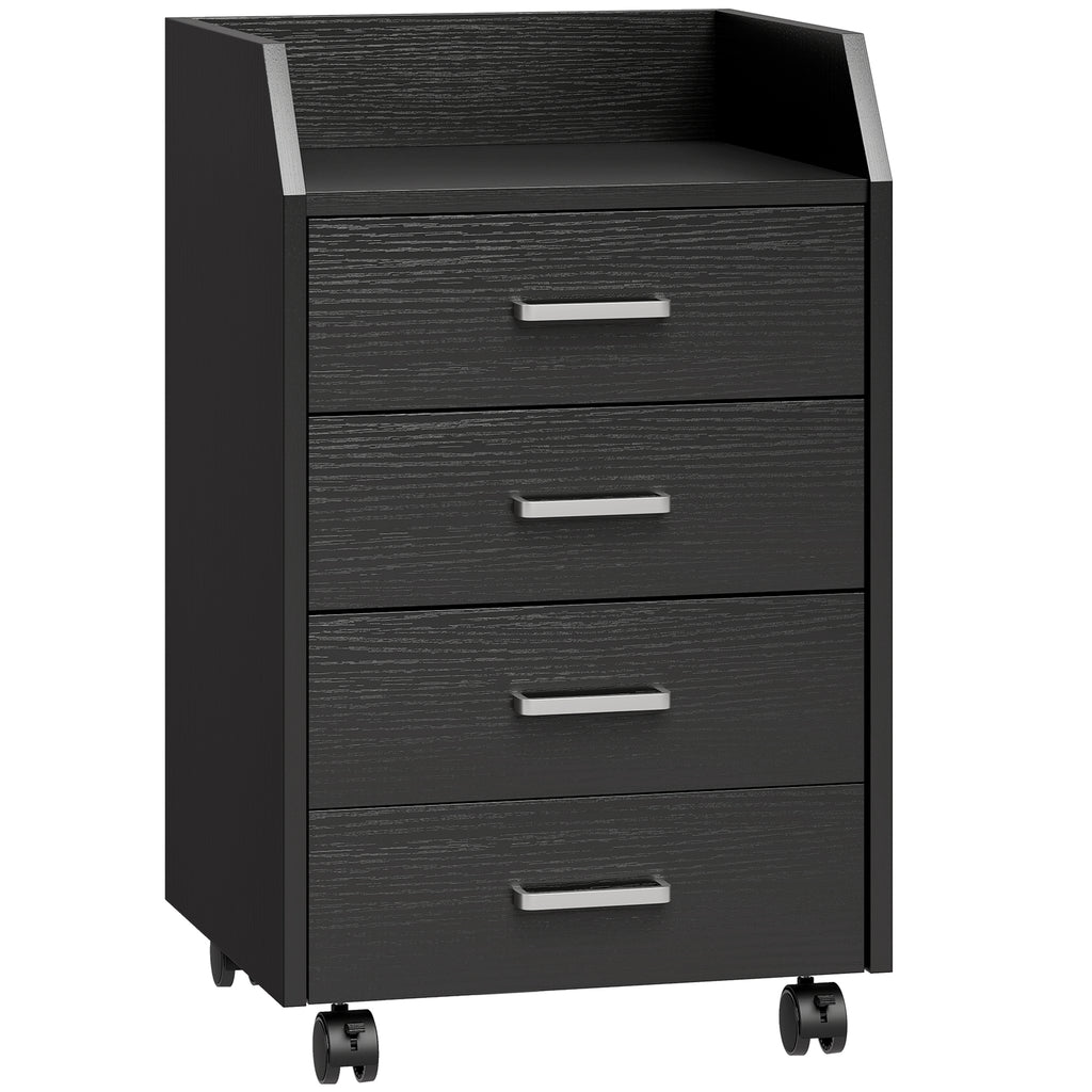 Small Chest of Drawers with 4 Drawers, Vertical Cabinet on Wheels, 40 x 36 x 65 cm, Black Wood Effect