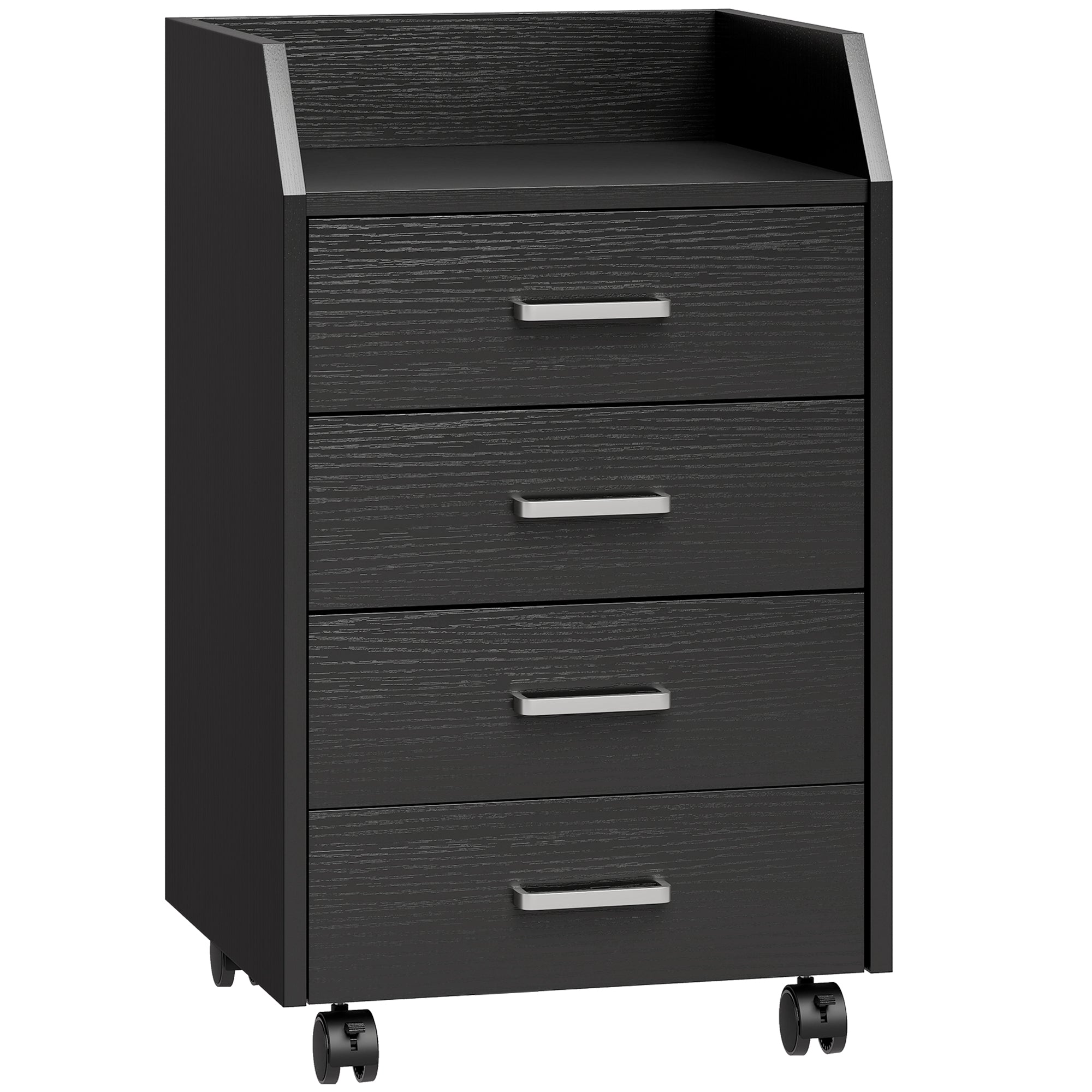 Small Chest of Drawers with 4 Drawers, Vertical Cabinet on Wheels, 40 x 36 x 65 cm, Black Wood Effect