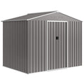 Outsunny 2.3x1.7 m Steel Garden Shed with Air Vents and Double Sliding Door, Wood Effect