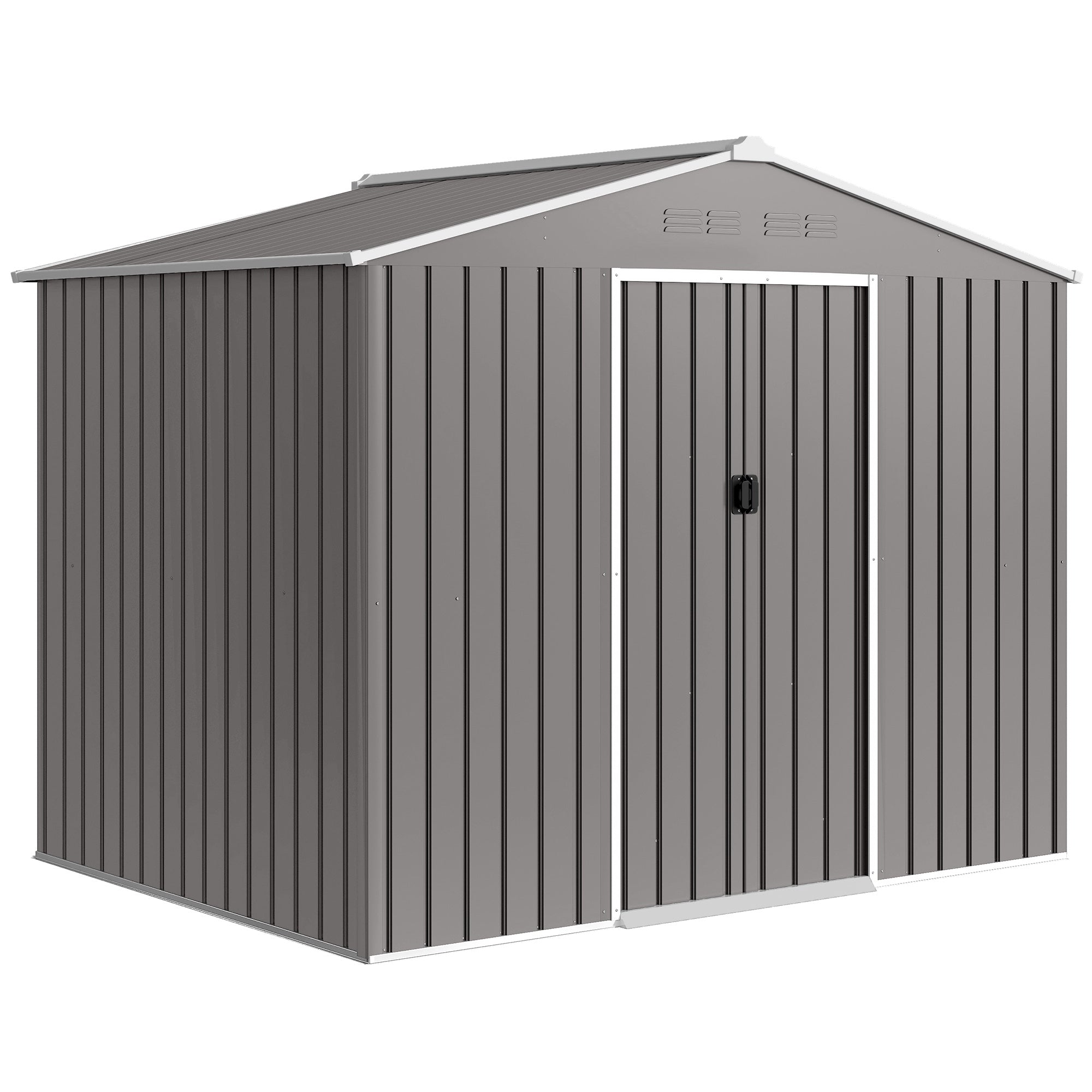 Outsunny 2.3x1.7 m Steel Garden Shed with Air Vents and Double Sliding Door, Wood Effect