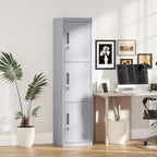 3-Door Steel Office Cabinet with Lock and 2 Keys, 45x38x180cm, Light Grey