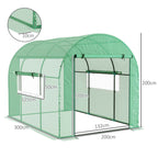 Outsunny 3x2x2 m Steel and UV-Resistant Polyethylene Tunnel Greenhouse for Vegetable Garden with Roll-Up Doors and Windows, Green