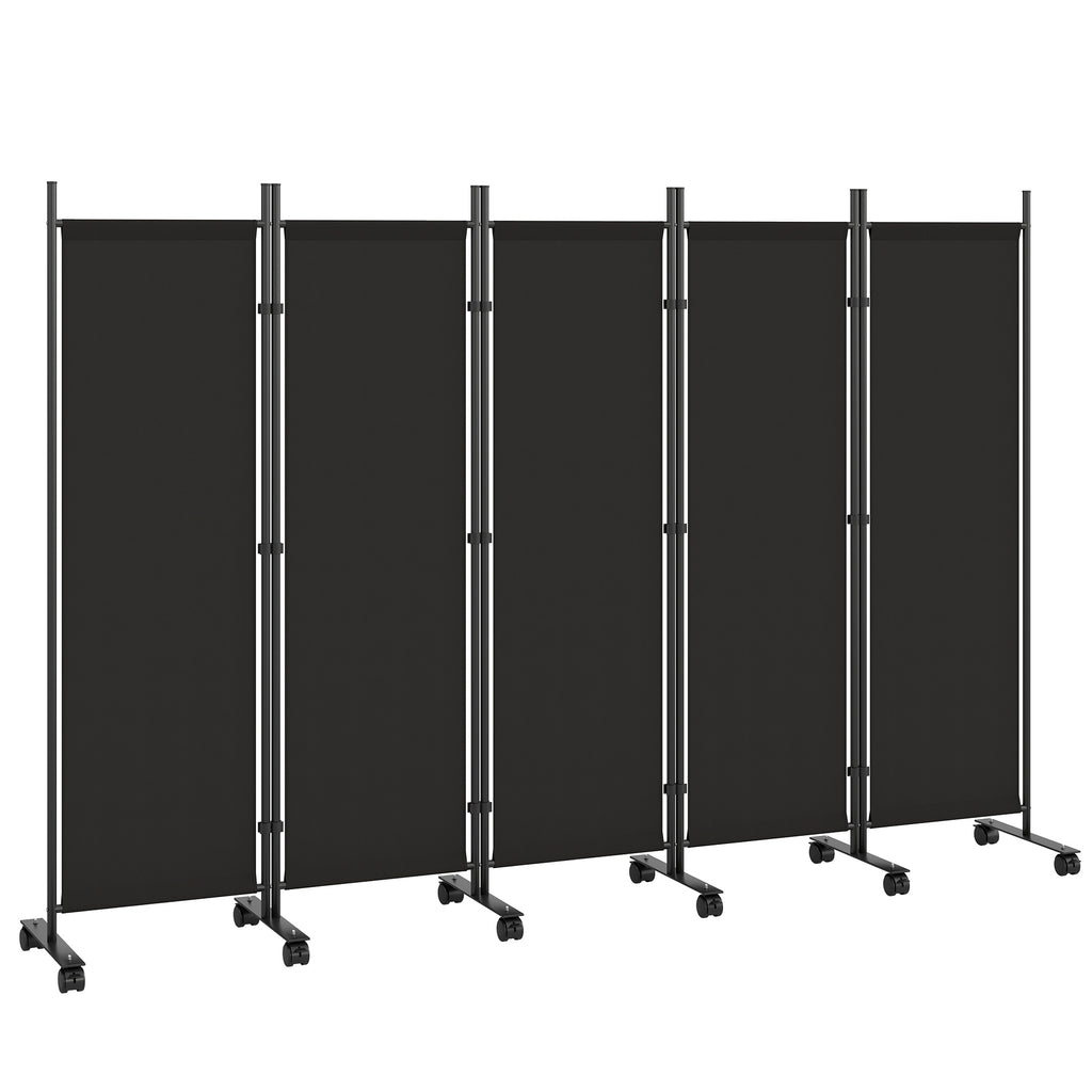 Outsunny 5-Panel Decorative Steel Room Divider with 12 Wheels and Connection Clips, Black