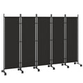 Outsunny 5-Panel Decorative Steel Room Divider with 12 Wheels and Connection Clips, Black