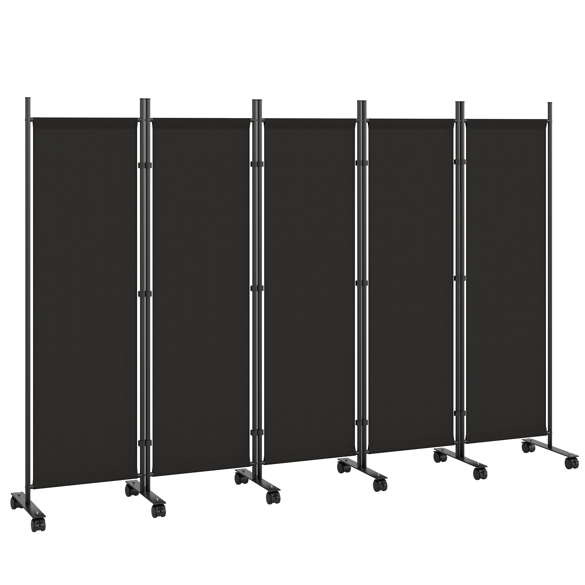 Outsunny 5-Panel Decorative Steel Room Divider with 12 Wheels and Connection Clips, Black