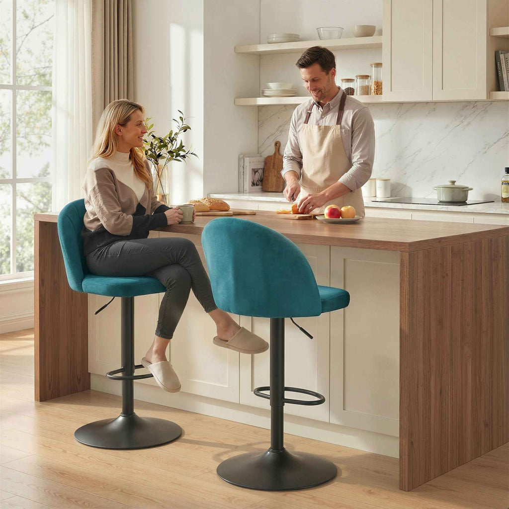 HOMCOM Set of 2 Bar Stools, Modern Swivel Barstools with Footrest, Blue