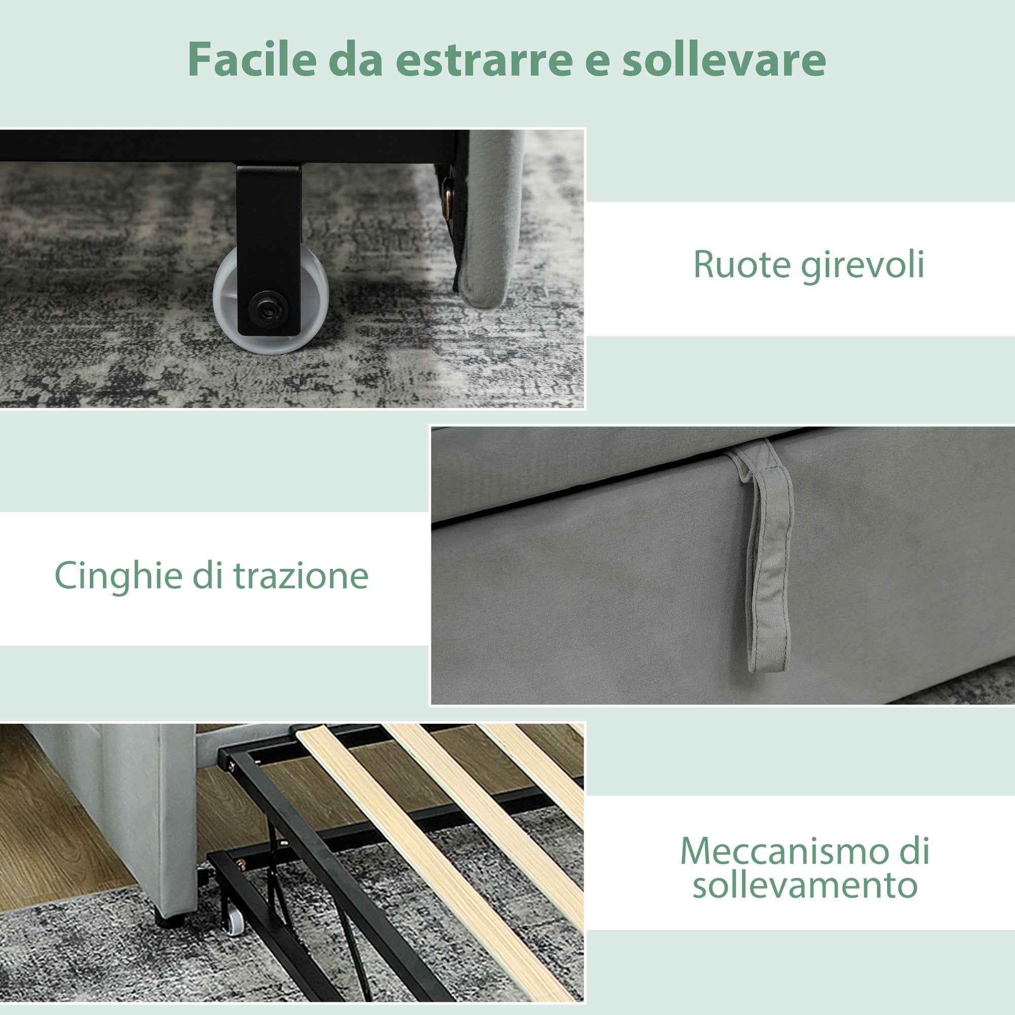 HOMCOM 3-Seater Sofa Bed with Pull-Out Cot, Convertible to a Double Bed, 205 x 186 x 75 cm, Light Grey