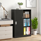 3-Shelf Office Cabinet with 2 Security Keys and Sliding Doors, 80x40x120 cm, Black
