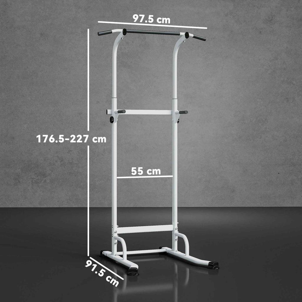 SPORTNOW Fitness Station with Dip and Pull-Up Bars, Adjustable Height 176.5-227 cm and 120 kg Capacity, White