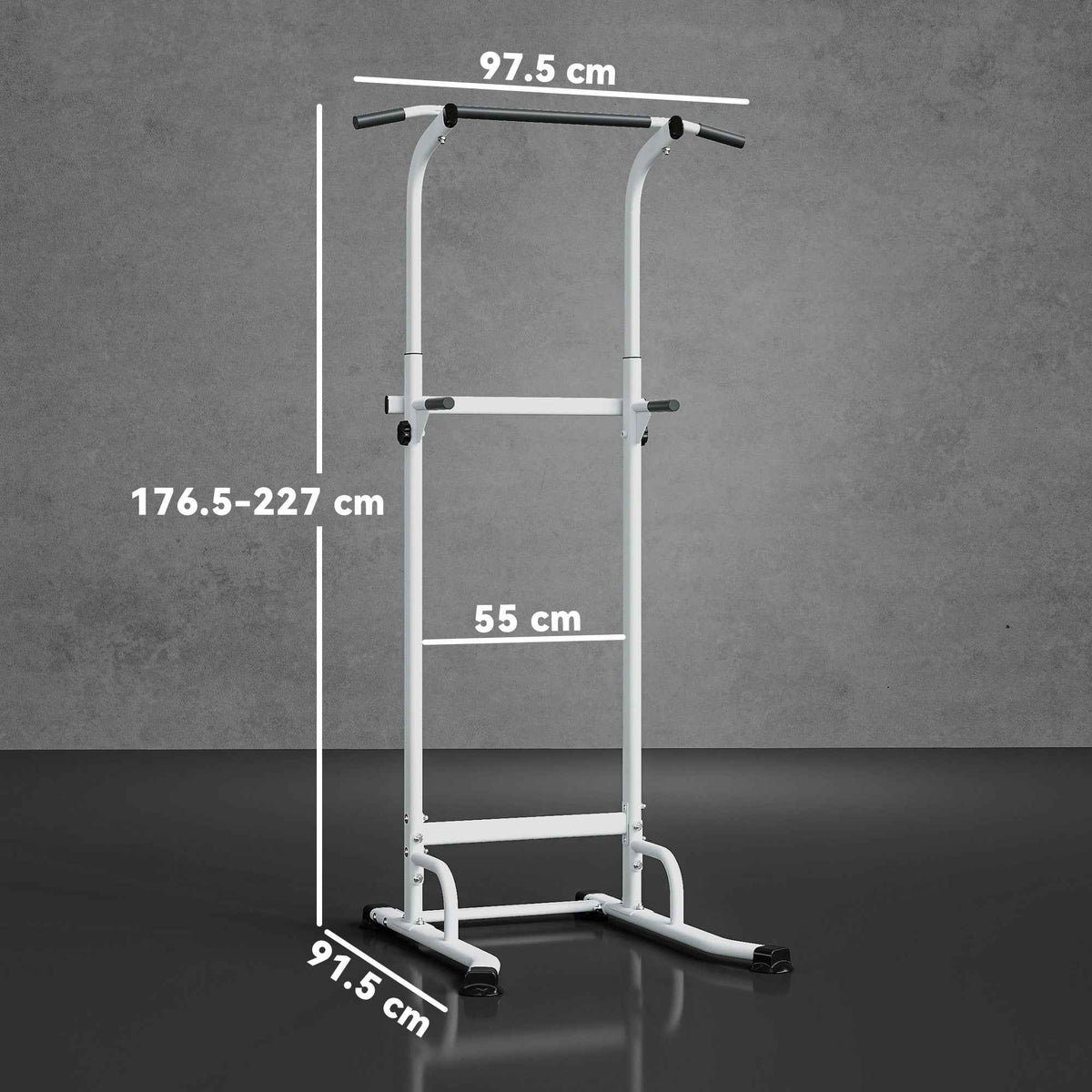 SPORTNOW Fitness Station with Dip and Pull-Up Bars, Adjustable Height 176.5-227 cm and 120 kg Capacity, White