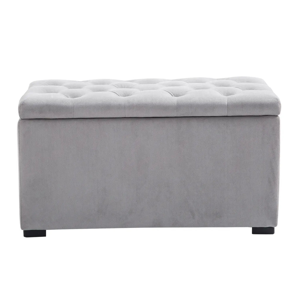 3 Piece Storage Bench Set with 2 Velvet Ottoman Stools, Pearl Grey