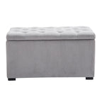 3 Piece Storage Bench Set with 2 Velvet Ottoman Stools, Pearl Grey