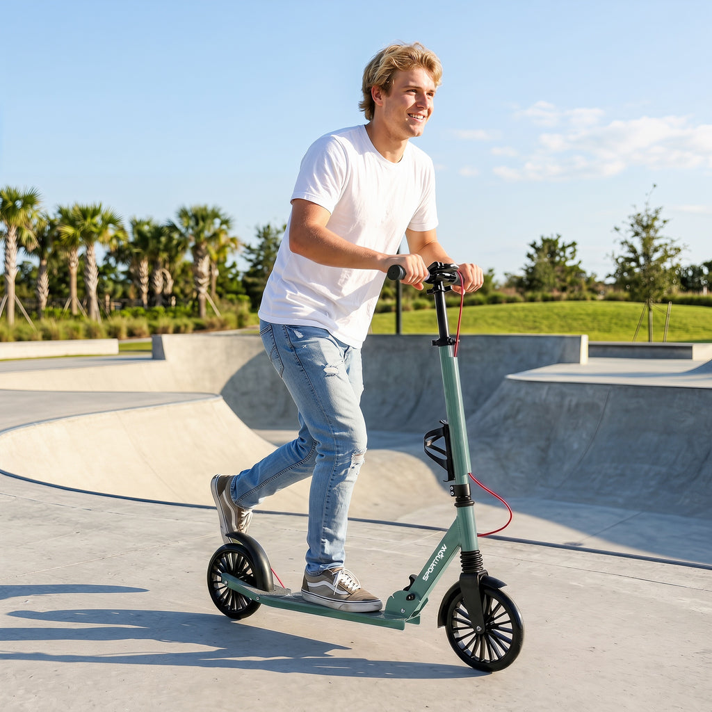 SPORTNOW Folding Scooter with Height-Adjustable Handlebar for Adults, Silver