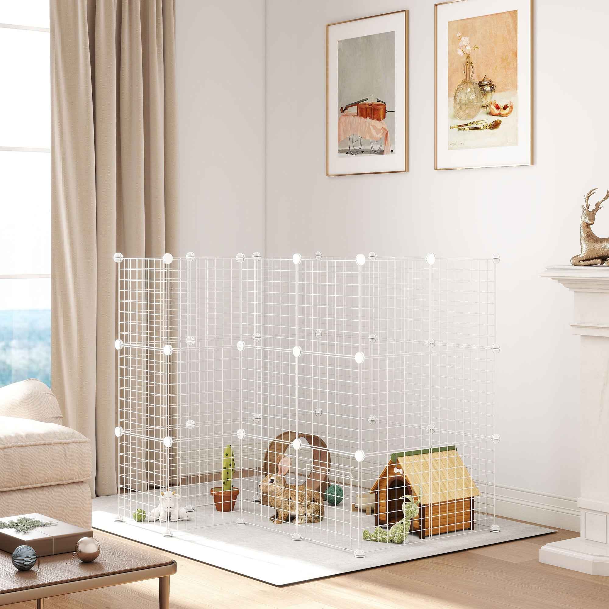 PawHut 36-Panel Modular Metal Pet Playpen with Door for Small Pets, White